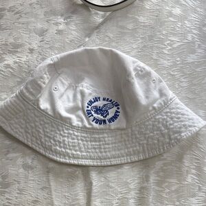 White Kids Bucket Hat with Blue Embroidery